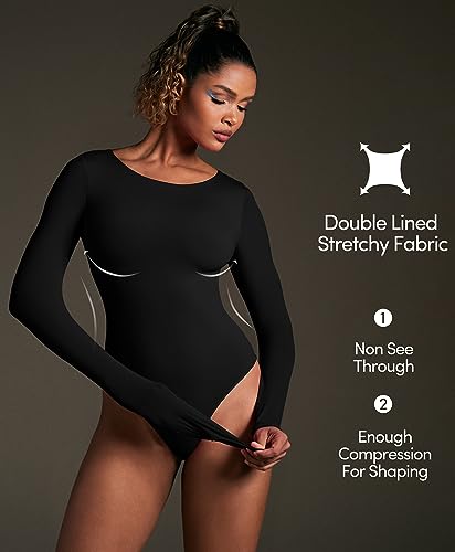 iuga long sleeve bodysuits for women crew neck body suit women39s slimming basic tummy control bodysuit tops