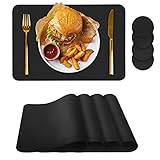 Bacgnyer Placemats Set of 4, Placemat with Coasters Heat Stain Scratch Resistant Non-Slip Waterproof Oil-Proof Washable Wipeable Outdoor Indoor for Dining Patio Table Kitchen Decor and Kids (Black 4)