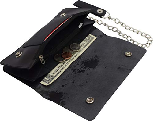 MARSHAL Men's Genuine Leather Long Chain Biker Wallet Black Billfold Trucker4