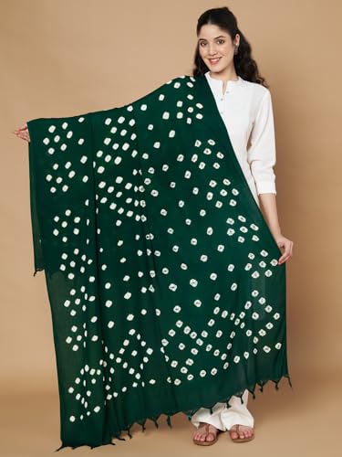 Image of Women's Cotton Rayon Bandhani Print Dupatta with Tassels 2.25 Meters | Women's cotton printed dupatta with tassels.