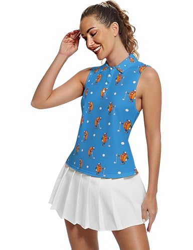 Golf Shirt Womens Sleeveless Moisture Wicking Athletic Printed Polo Golf Tank Top Women (XS-4XL)