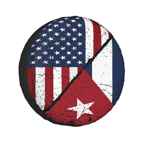 Image of Cuba Cuban American Flag Spare Tire Cover Weatherproof Wheel Protectors Dust-Proof Sun Protection Wheel Tire Covers Universal Fit for Truck SUV RV Camper Trailer Car Accessories 16 inch