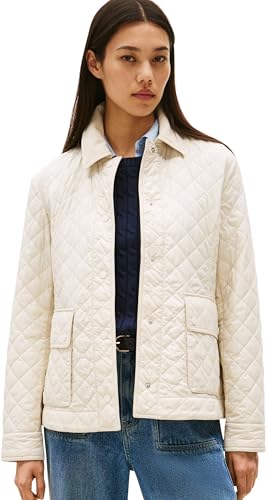 Tommy Hilfiger Donna Giacca Imbottita Padded Nylon Slim Quilted con Colletto a Punta, Avorio (Newsprint), S