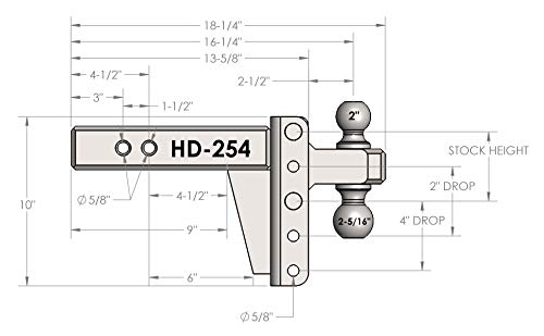 Image of BulletProof Hitches - 2.5 inch Adjustable Heavy Duty Trailer Hitch (22,000 lb. Rating) - 4 inch Drop /Rise Trailer Hitch with 2 inch & 2-5 /16 inch Dual Ball - Powder Coat, Solid Steel, Corrosion-Resistant
