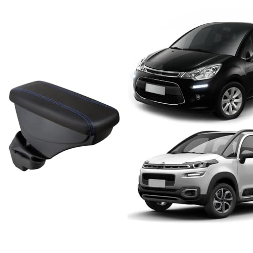 Apoio de Braço C3/Aircross Couro preto Costura azul