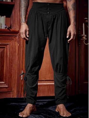 runcati mens medieval ankle pants renaissance viking pirate lace up tapered halloween linen costume trousers