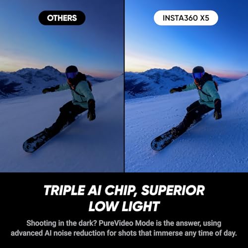 Image of Insta360 X5 Snowboard Bundle - Waterproof 8K 360 Action Camera, Invisible Selfie Stick Effect, Leading Low Light, Rugged & Replaceable Lens, 3-Hour Battery, Clear Audio, Stabilization