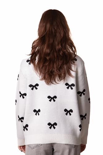 Madore Black White Bow Sweater for Womens Beige Bows Sweaters Adult Women Knit Valentines Day Sweater Christmas4