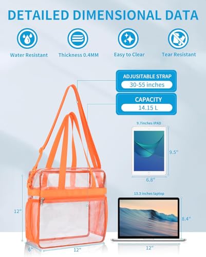 Image of Paxiland Clear Bag for Stadium Events 12x6x12 inches, Clear Tote Bag with Reinforced Strap, Clear HandBag for Sports Concert