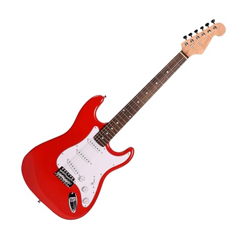 Image of Juarez Electric Guitar 38 inch Strat Style, H-S-S Pickup, 21 Frets, Red Gloss, Maple Neck, Rosewood Fingerboard, Chrome Hardware - with Bag, Tremolo Rod, Cable, Picks & Allen Key