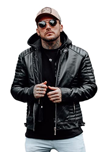 behype. Herren Kunstlederjacke Übergangsjacke Biker-Jacke mit abtrennbarer...