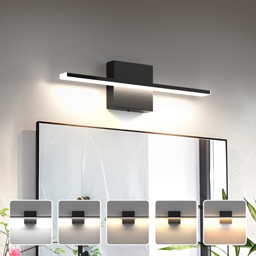 Aogled Bathroom Vanity Light Dimmable 12W 1020lm IP44 Over LED Mirror Lighting Bar Fixture 16Inch Indoor Wall Sconces Black 2700K/3000K/4000K/5000K/6000K