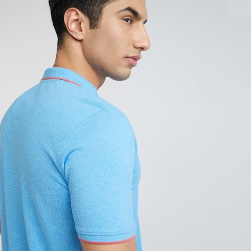 Image of Park Avenue Men's Cotton Polyester Blend Solid Pattern Slim Fit Rib Collar Polo Neck Half Sleeve Casual T-Shirt