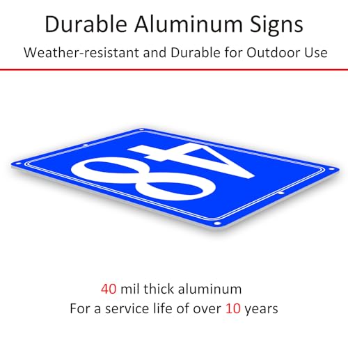 Image of Premium Aluminum Number Signs 48, Metal 12 inch X 8 inch Blue Numbered Signs Outdoor for Parking Lots, Floor, Dock, Court, Aisle, Field, High Visibility, No Fade, Weather-resistant