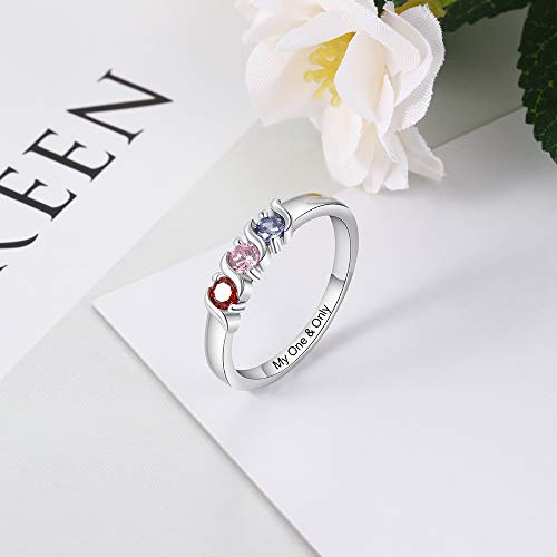 Personalized 3 Simulated Birthstone Mother Ring Engraved Names Family Promise Jewelry for Mommy Anniversary Ring for Women4