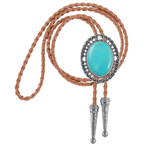 Image of GelConnie Native American Bolo Tie Rodeo Cowboy Leather Necktie Western Necklace Costume Accessories for Men,Women