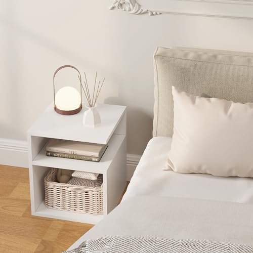 EUGAD Nachttisch Weiß, Beistelltisch mit 2 offene Fächer, 35x41,5x35 cm, Nachtkommode Nachtschrank für Boxspringbett, Platzsparender Nachttisch für Wohnzimmer Schlafzimmer, 0002CTG