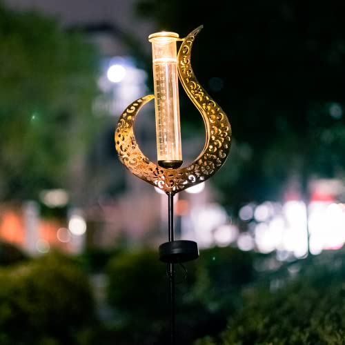 HOBYLUBY 39'' Rain Gauge Outdoor - Solar Flame Design Rain Gauges for Yard, Lawn, Pathway, Patio