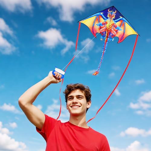 image for HONBO Dragon Kites for Adults - Easy to Fly Large Kites for Kids ages4
