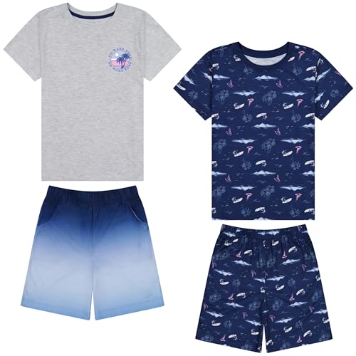Image of US Angels Pajamas Set for Boys, 4-Piece Set, Short Sleeve Shirt with Pajama Shorts