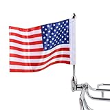 Aochuang Fold Down Motorcycle Flagpole Mount for Harley Road King Touring Spring Honda Goldwing fit 1/2 Luggage Rack Chrome Flagpole and Red Line American flag