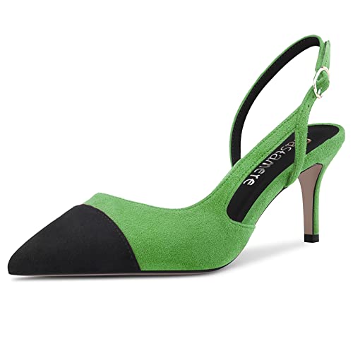 Castamere Femmes Pointu Bout Slip-on Slingback Sandales Mi Aiguille Talon Heel Classique 6.5 CM Heels Vert 41 EU
