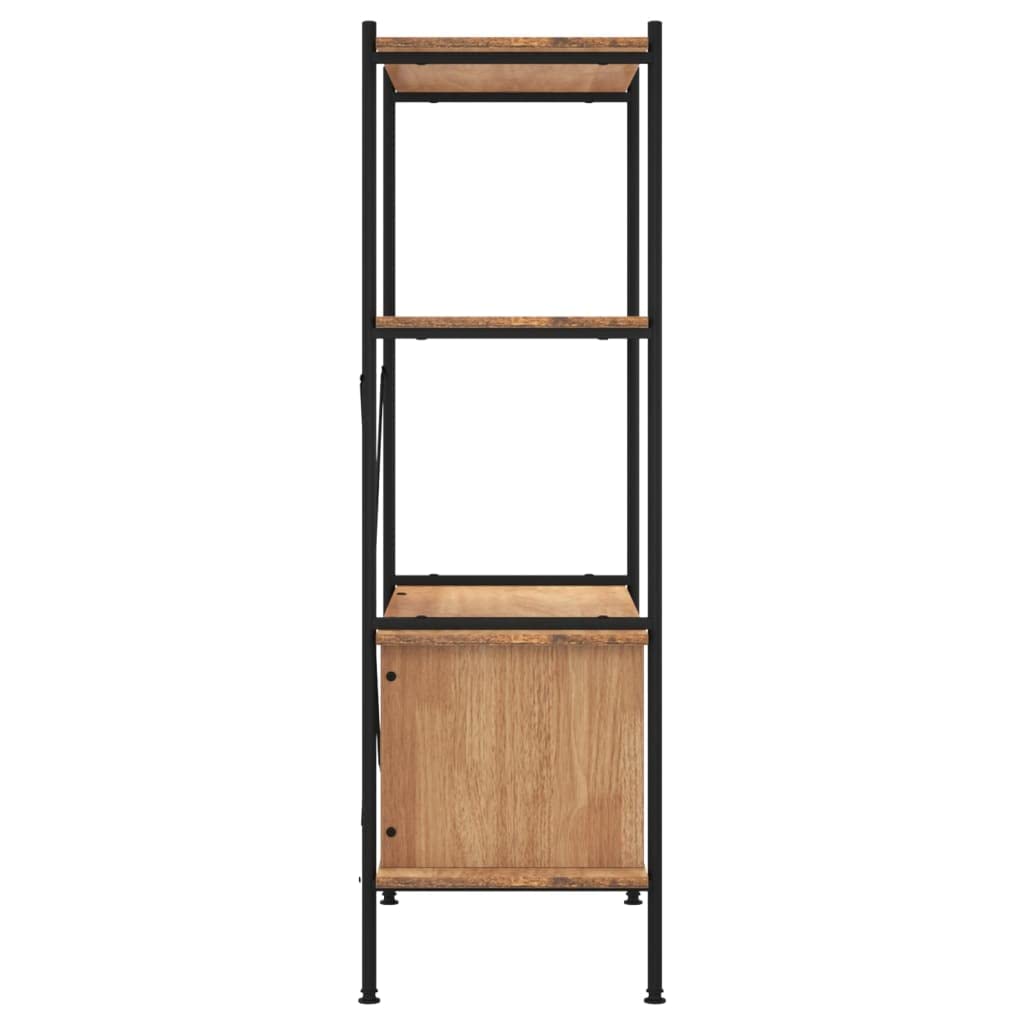 Scaffale con 4 ripiani e armadio, libreria 80 x 40 x 130 cm, in legno e acciaio, scaffale portaoggetti per soggiorno e ufficio, marrone chiaro e nero