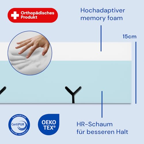 Geriafy - Memoryschaum-Matratze Professional V3, 15 cm hoch | Wasserdichter Bezug | Geeignet für elektrisch verstellbare Lattenroste… – Ansicht 2