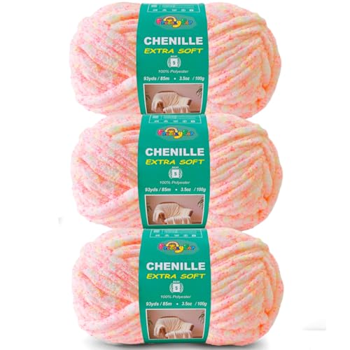 Image of Super Soft Velvet Chenille Yarn for Crocheting and Knitting-Easy to Crochet-Bulky, 3.5oz /93yds of Each Skein-Chunky Plush Yarn for Hand Craft Blanket Ammigurumi DIY (Pink Sherbet, 3 Pack)