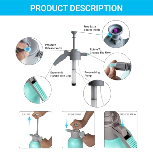 Image of ECO365 Rhino Garden Sprayer 2.2L | Hand Pump Pressure Sprayer | Adjustable Brass Nozzle for Mist & Stream | Handheld Watering Spray Bottle for Watering & Cleaning (Blue)