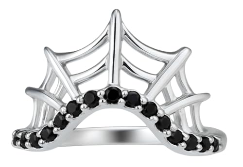 Curved Wedding Bands For Women Moissanite/Onyx/Aquamarine Bridal Engagement Rings Guard Gothic Halloween Spider Web Ring Set Ring Enhancer (Send Gift Box)
