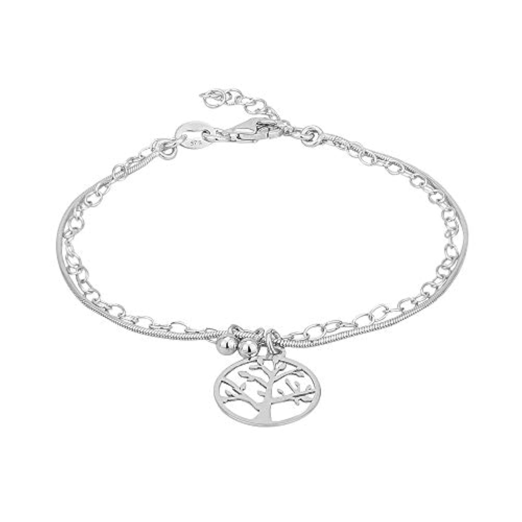 925 Sterling Silver Rhodium Plated Circular Charm Bracelet