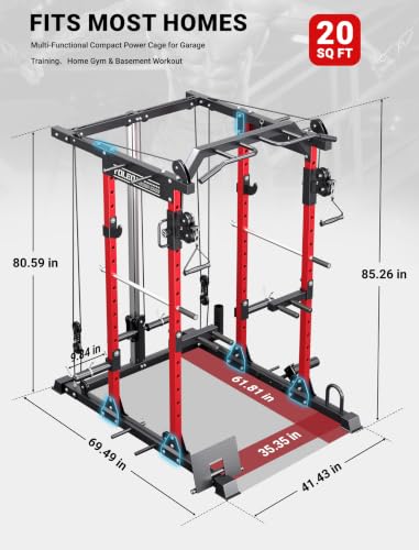 Image of YOLEO Smooth Pulley System Power Cage, Adjustable Cable Crossover Power Rack, Multi-Functional Cable Machine for Home Gym