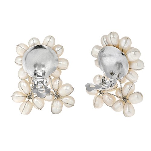 Aeravida Floral Freshwater White Pearl Clip On Non Piercing Earrings | White Clip On Earrings | Freshwater Beaded Pearl Clip On Earrings | Floral Clip On Earrings For Women #TOP2