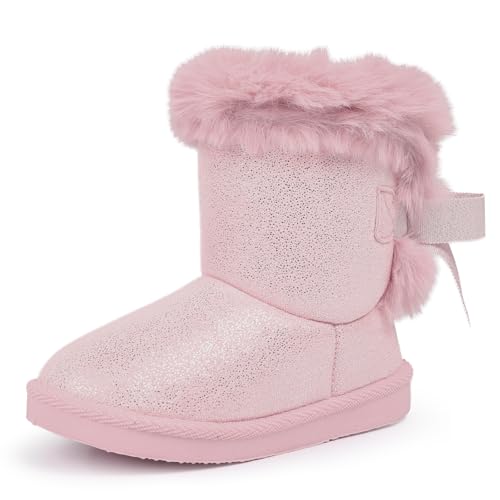 FANTURE Toddler Snow Boots for Girls Boys Winter Warm Fur Lined Kids Non Slip Outdoor Shoes (Toddler/Little Kid) U425TX021B.MG-T.Pink-22