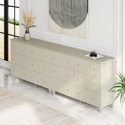Image of WAMPAT 12 Drawers Dresser Chests for Bedroom, Set of 2 Modern Wood Chest of Drawers, 32.4 inch Tall Dresser for Closet, Dressers Organizers for Living Room, Hallway, Beige Linen Textured