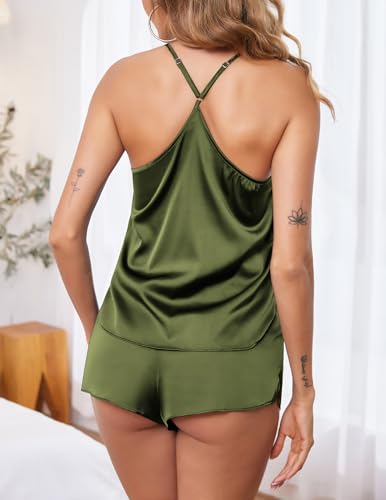 Image of Ekouaer Silky Women Pajamas Set Satin Cami Top & Shorts Lingerie Pjs | 2 Piece Silk Nightwear Soft Camisole Sleepwear for Home, Daily Wear, Wedding, Party, Date Nights