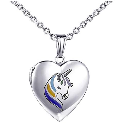 MUERDOU Heart Shaped Unicorn Photo Locket Cover