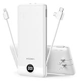 VEGER Portable Charger with Built-in AC Plug and Cables, All in One 10000mAh Ultra Slim Power Bank Travel Essentials, Fast Charging Battery Pack Compatible with iPhone, Samsung, Android, White