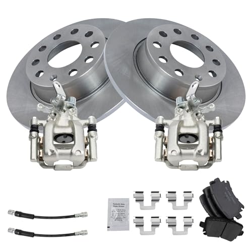Image of TRQ Rear Brake Pad and Rotor Set Ceramic Rotors Calipers Compatible with 2010 Volkswagen Jetta