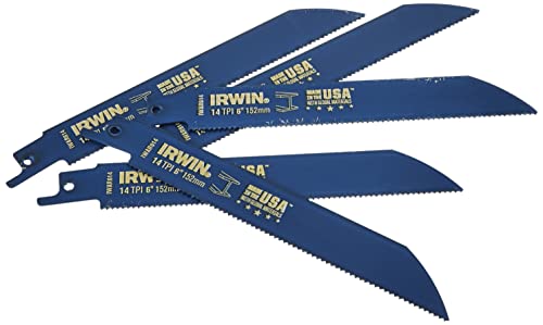 IRWIN Tools Reciprocating Saw Blade, Metal-Cutting, 6-Inch 14 TPI, 5 Pack (372614P5)