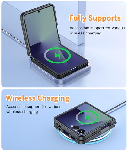 Image of FNTCASE for Samsung Galaxy Z-FLIP-7 Case: Magnetic Matte Phone Cases with Screen Protector Drop Proof Compatible with Magsafe Slim Rugged Shockproof Protective Translucent Cell Cover (C-Frosted Black)