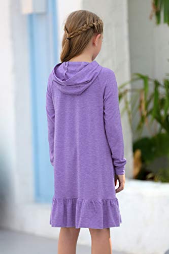 GORLYA Girls Raglan Long Sleeve Ruffle Hem Casual Sweatshirt Hooded Shift Dress for 4-14T Kids2