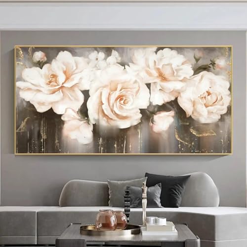 Peinture à l'huile abstraite fleurs 30x60cm pour salon