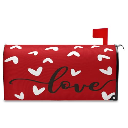 Image of Wamika Happy Valentine's Day Mailbox Cover Standard Size Valentines Day Red Love Heart Magnetic Mailbox Covers Garden Yard Box Cover Holiday Decorations 21 inch L x 18 inch W