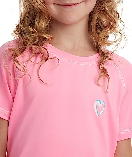 Image of Pink Platinum Girls Swim Shirt - Lightweight Quick Dry Short Sleeve Rash Guard for Girls, Swim Top w /UPF 50+ Sun Protection