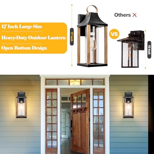 Large Outdoor Wall Light 17 H Modern Rustic Wood Wall Sconce