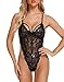 Aranmei Body in pizzo sexy con orsacchiotto Mini babydoll da notte con scollo a V intimo da donna Nero Small