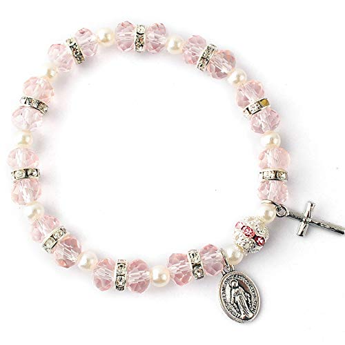 Hanlincc Women'S Beaded Stretch Rosary Bracelet With Crucifix And Miraculous Medal thumb #3