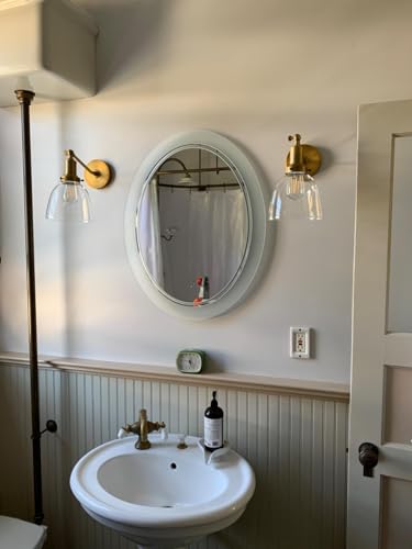 Image of PERMO Industrial Vintage Slope Pole Wall Mount Single Sconce with 6.7 inch Oval Dome Clear Glass Shade Antique Gold Wall Sconce Light Fixture (Pack of 2)